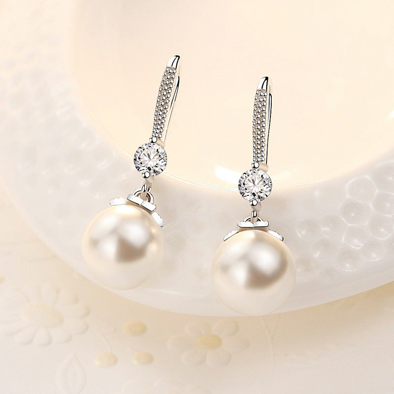 Fashion Floral Beaded Pearl Sterling Silver Fish Hook Earrings