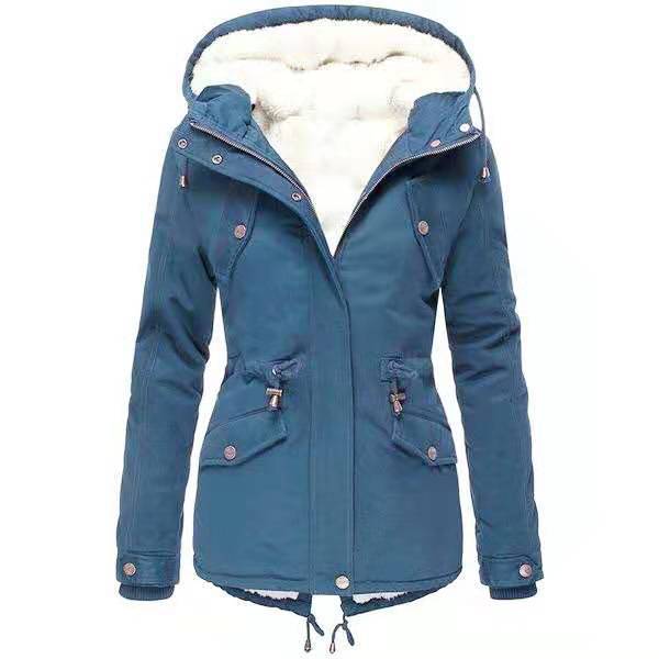 Casual Women Drawstring Hoody Cotton Overcoat for Winter
