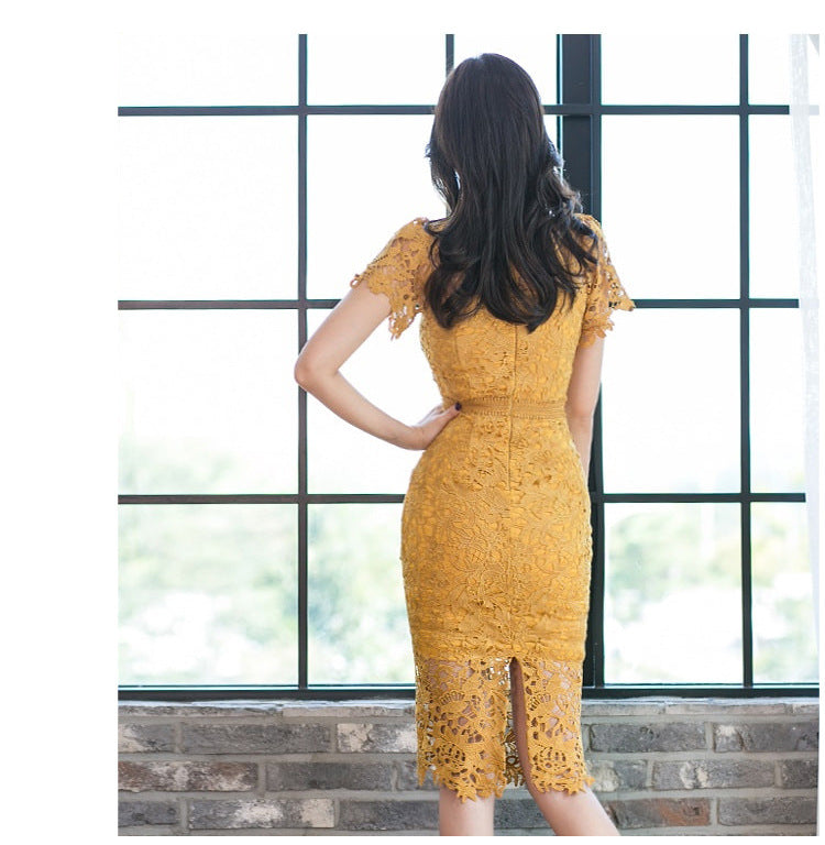 Sexy V Neck Bodycon Lace Dresses