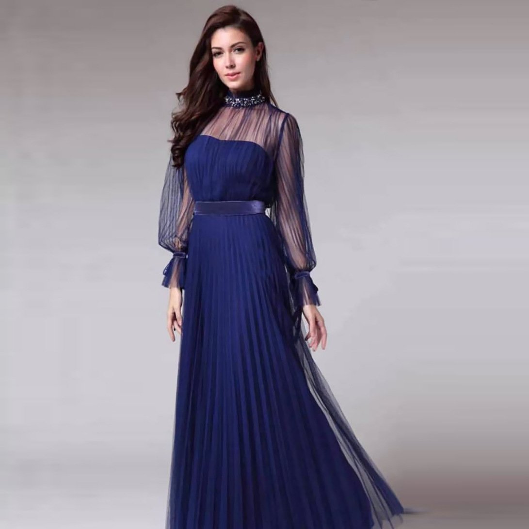 Blue Elegant Women Party Evening Dresses for Winter-STYLEGOING