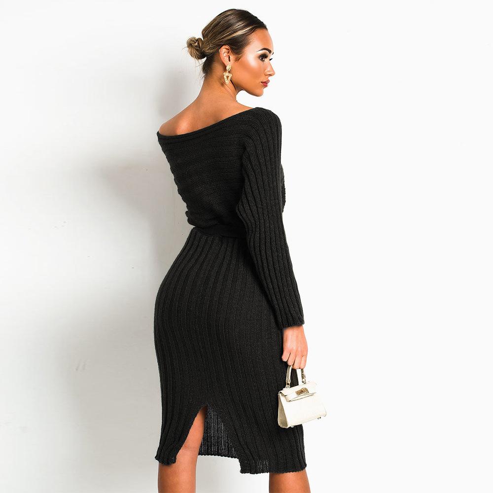 Women Knitting Pullover Lace Up Dresses for Winter-STYLEGOING