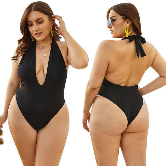Sexy Black Women Plus Sizes One Piece Swimsuit-STYLEGOING