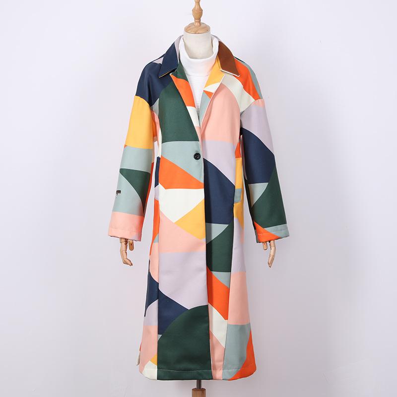 Women Turnover Collar Geometry Long Overcoat-STYLEGOING