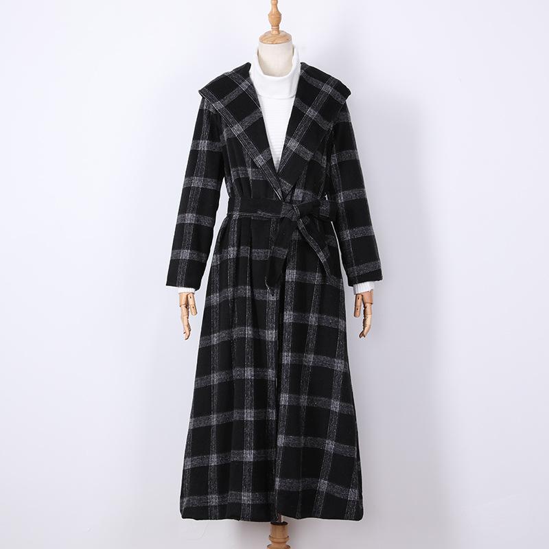 Black Plaid Long Overcoat for Winter-STYLEGOING