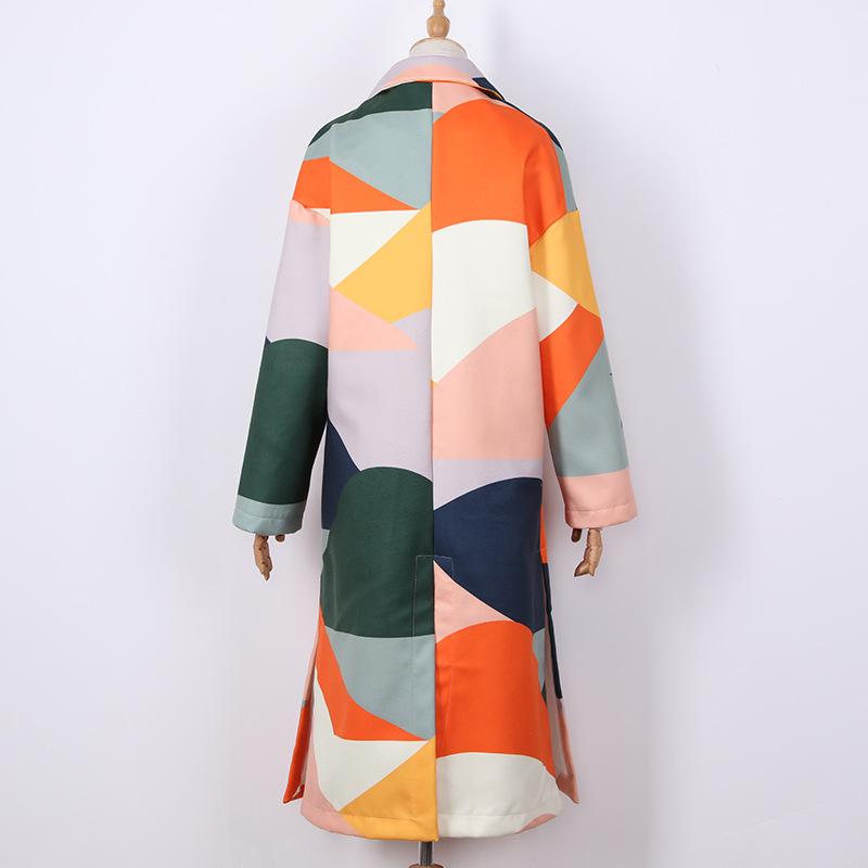 Women Turnover Collar Geometry Long Overcoat-STYLEGOING