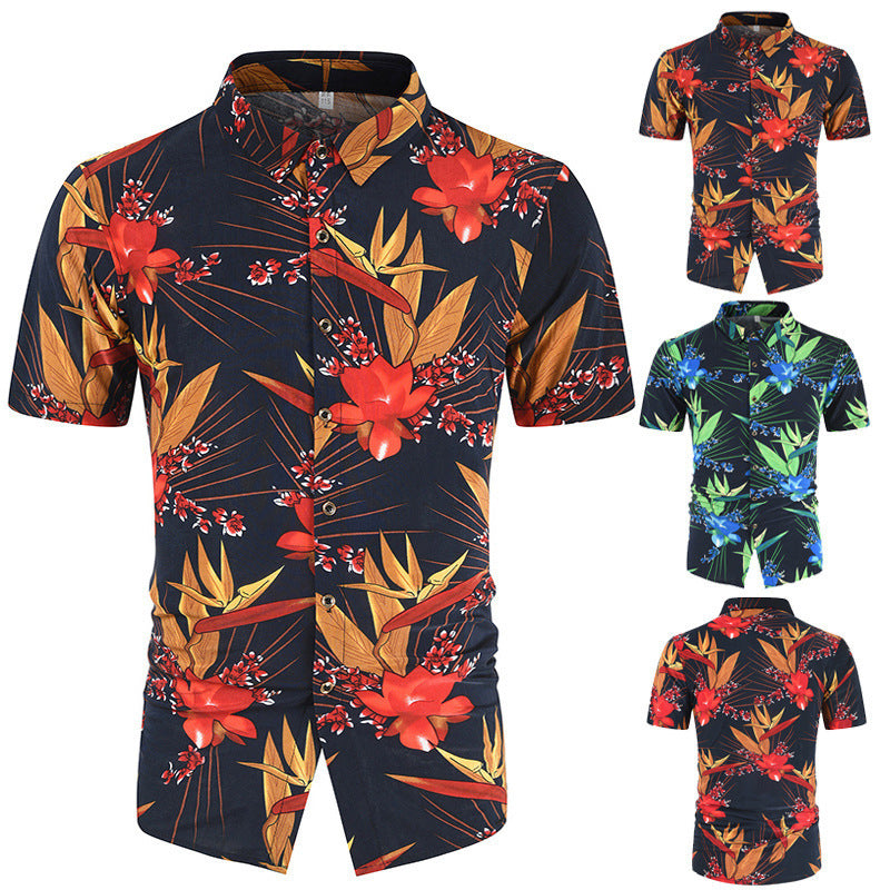 Casual 3D Floral Print Short Sleeves Men's Shirts