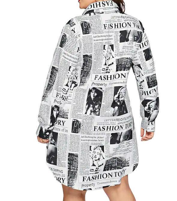 Women Newspaper Print Plus Sizes Short Shirt Dresses--Free Shipping at meselling99