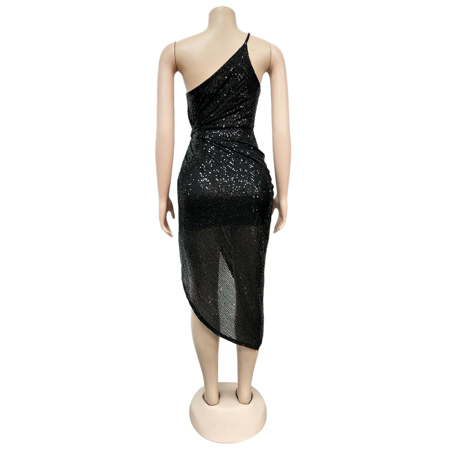 Sexy One Shoulder Sequined Irregular Party Dresses