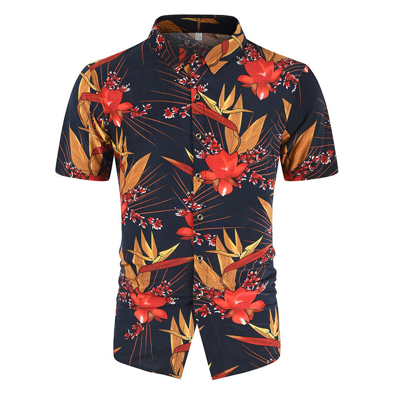 Casual 3D Floral Print Short Sleeves Men's Shirts