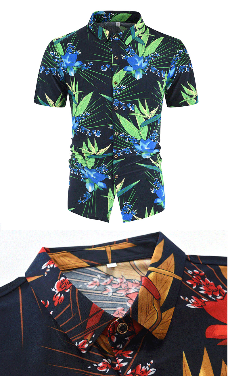 Casual 3D Floral Print Short Sleeves Men's Shirts