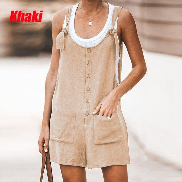 Casual Linen Summer Daily Suspender Pants