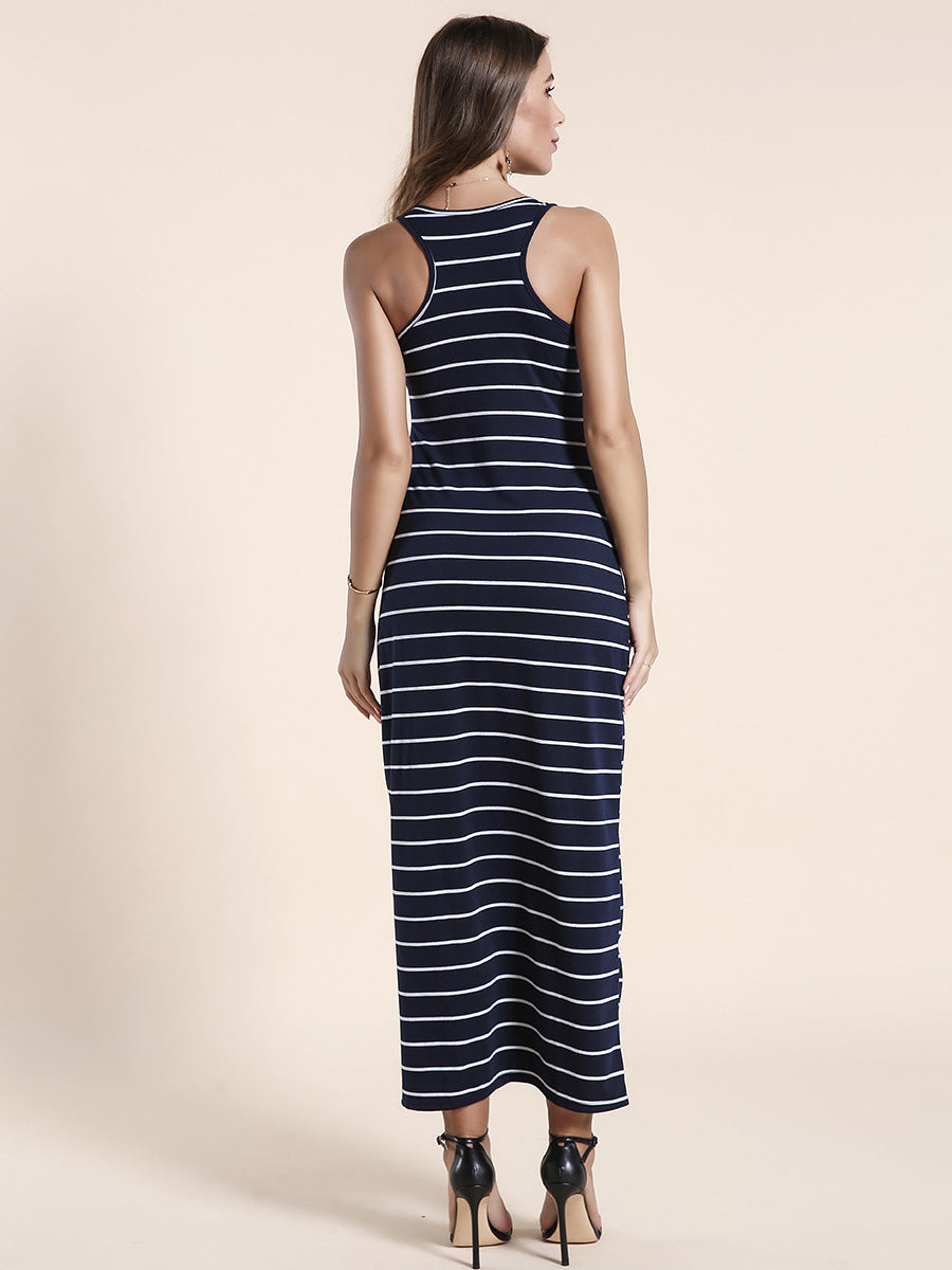 Summer Sleeveless Striped Long Dresses