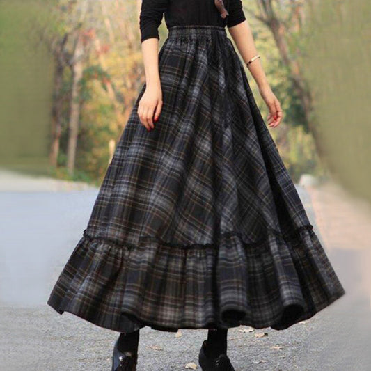 Vintage Plaid Design Women Long Skirt
