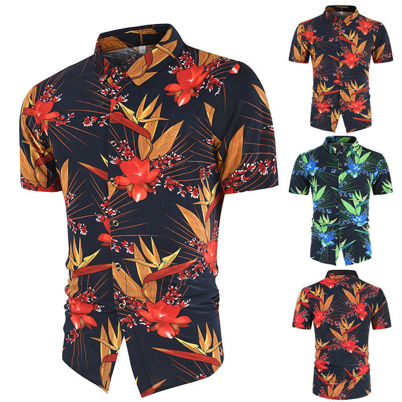 Casual 3D Floral Print Short Sleeves Men's Shirts