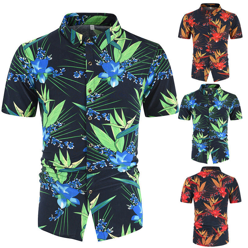 Casual 3D Floral Print Short Sleeves Men's Shirts