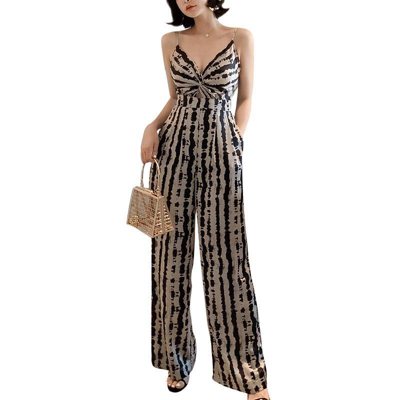 Sexy V-neck Sleeveless Leopard Loose Jupsuits-STYLEGOING