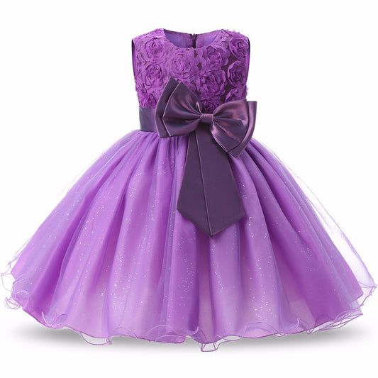 3D Rose Flower Princess Girls Dresses