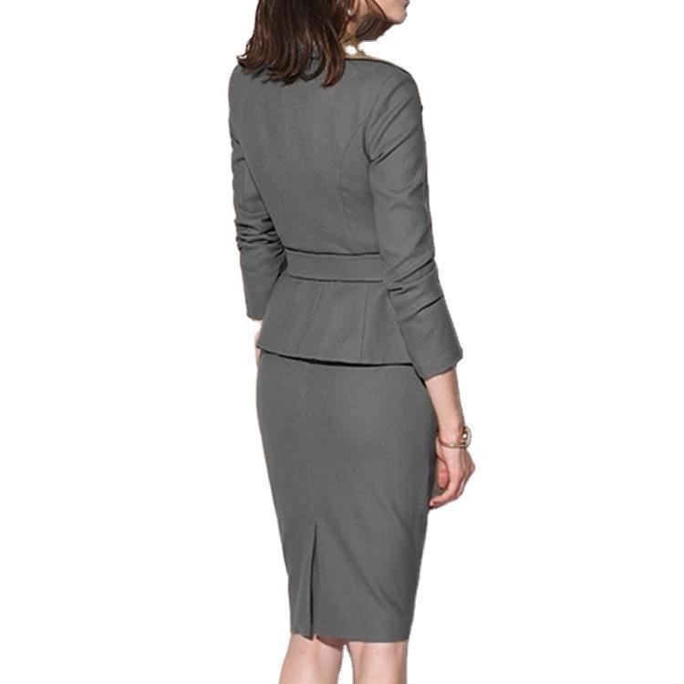 Gray Women Fashion Office Lady Fall Dress Suits-STYLEGOING