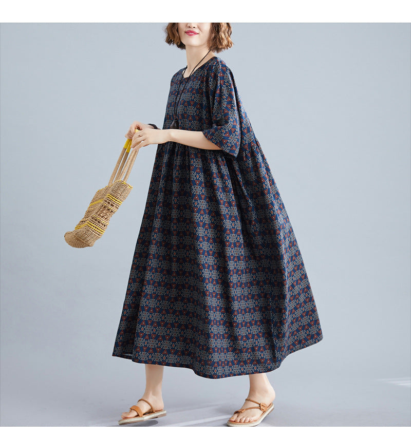 Vintage Linen Plus Sizes Summer Long Maxi Dresses