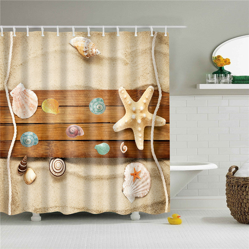 Starfish Print Fabric Shower Curtain-STYLEGOING