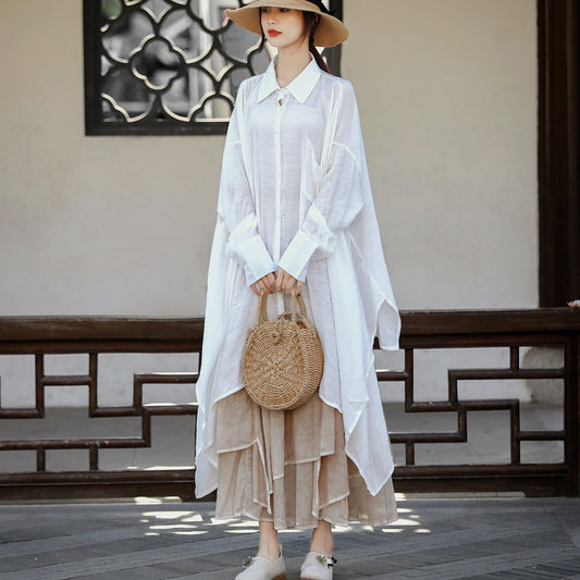 Casual Irregular Linen Women Long Sleeves Shirts