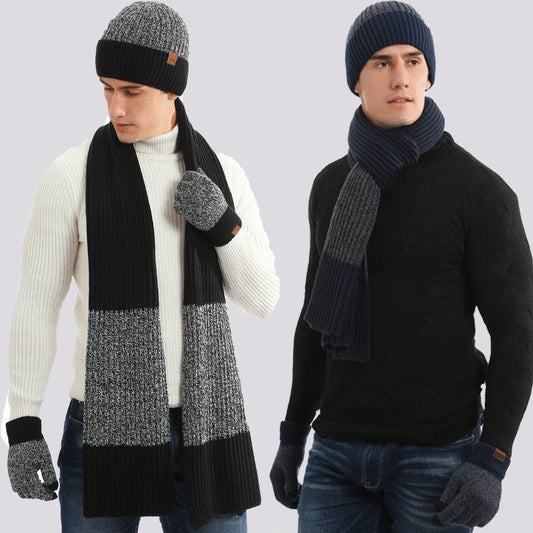 Winter Men's Warm Hats+Gloves+Scarf Sets