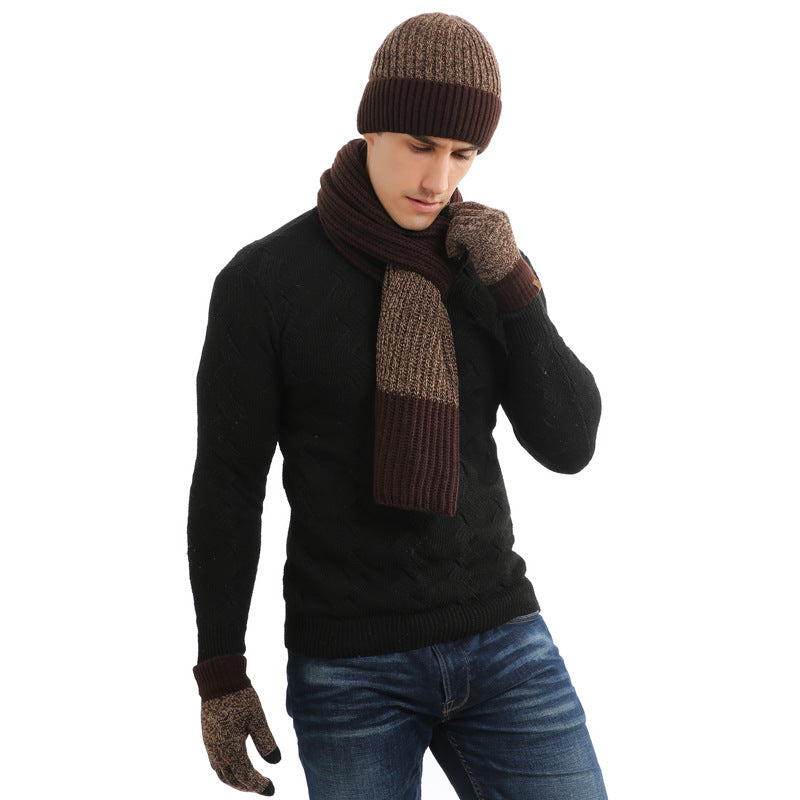 Winter Men's Warm Hats+Gloves+Scarf Sets