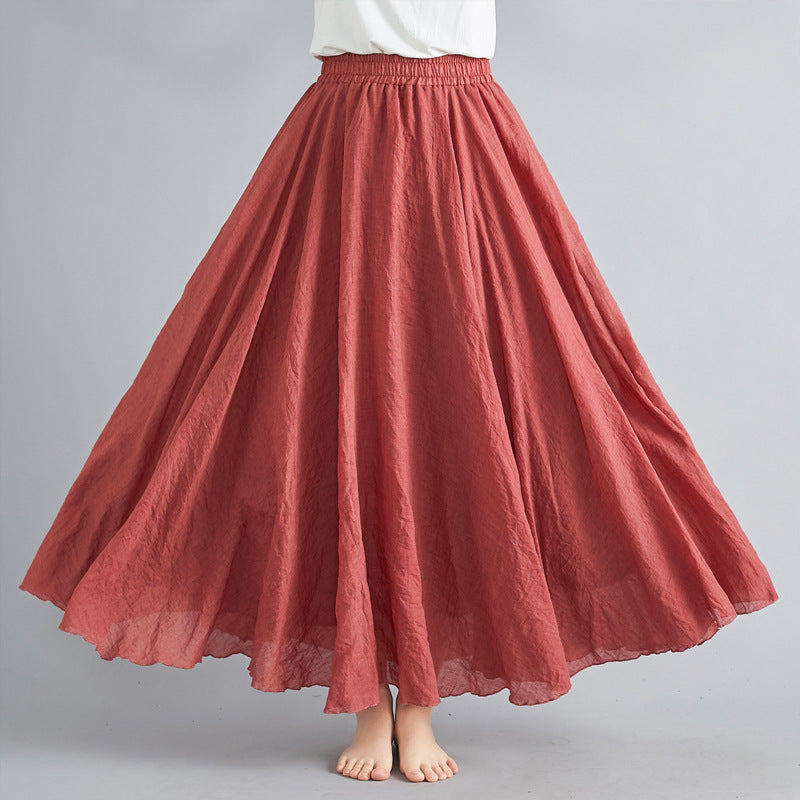 Casual Linen Elastic Waist A Line Skirts for Women