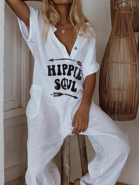 Casual Fashion Linen Loose Jumpsuits-STYLEGOING