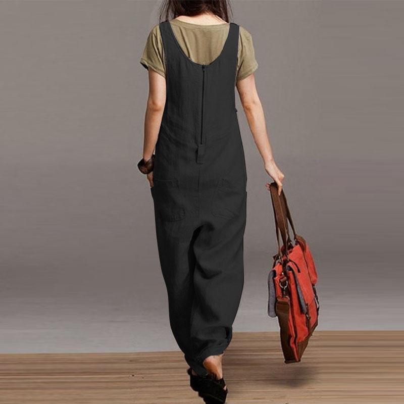 Women Round Neck Casual Pocket Jumpsuits-STYLEGOING