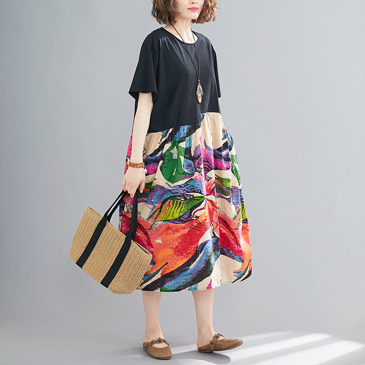 Ethnic Summer Linen Plus Sizes Midi Dresses