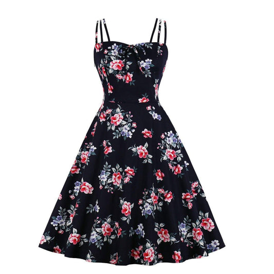 Women Summer Floral Print Retro Dresses-STYLEGOING