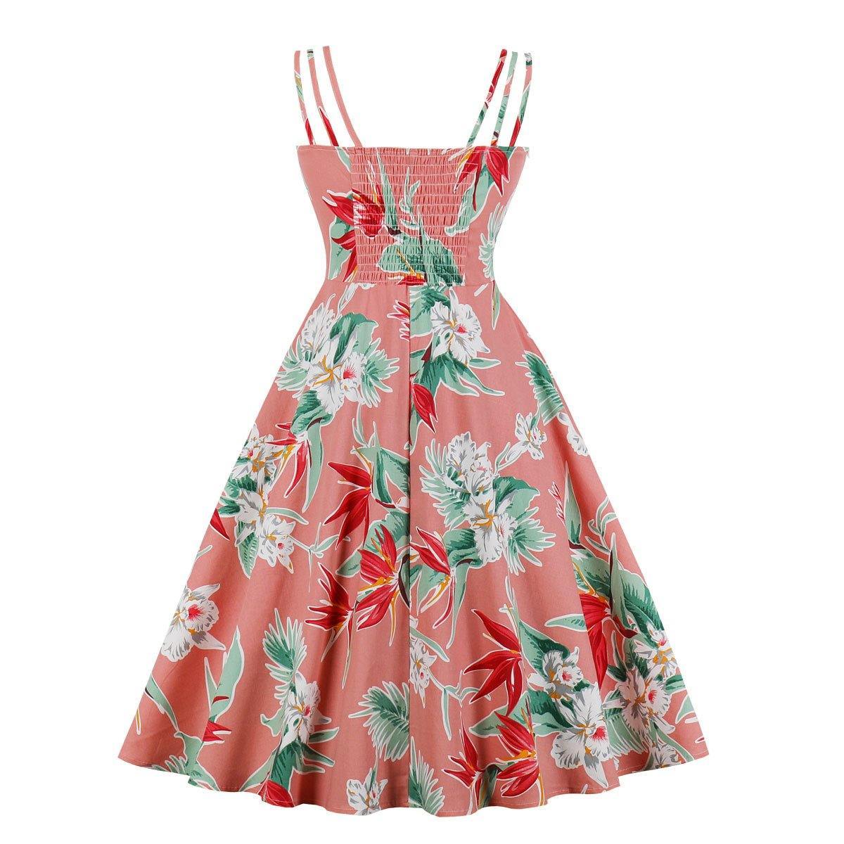Women Summer Floral Print Retro Dresses-STYLEGOING