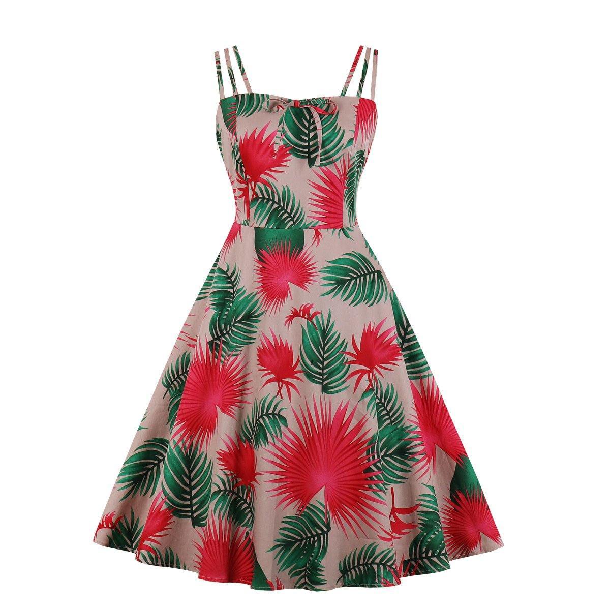 Women Summer Floral Print Retro Dresses-STYLEGOING