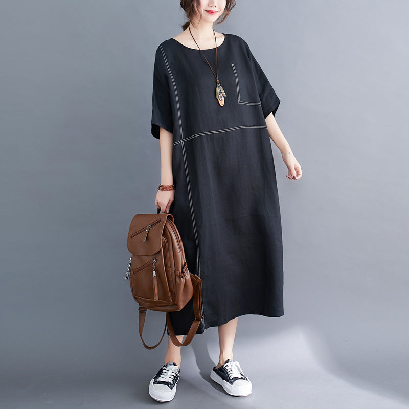 Summer Linen Plus Sizes Black Cozy Dresses