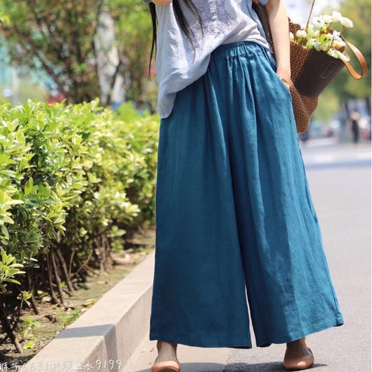 Vintage Elastic Waist Casual Wide Leg Pants