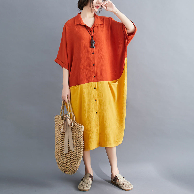 Summer Casual Linen Plus Sizes Midi Shirt Dresses