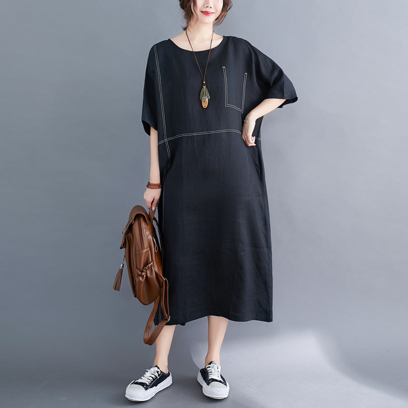 Summer Linen Plus Sizes Black Cozy Dresses
