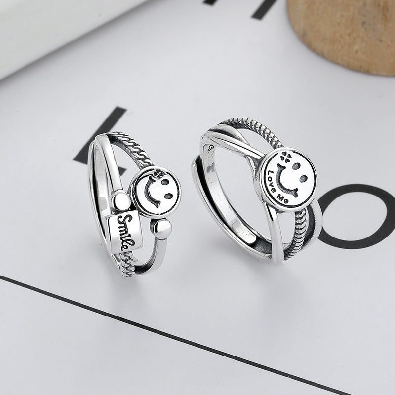 Smile Twist Design Vintage Silver Rings for Women