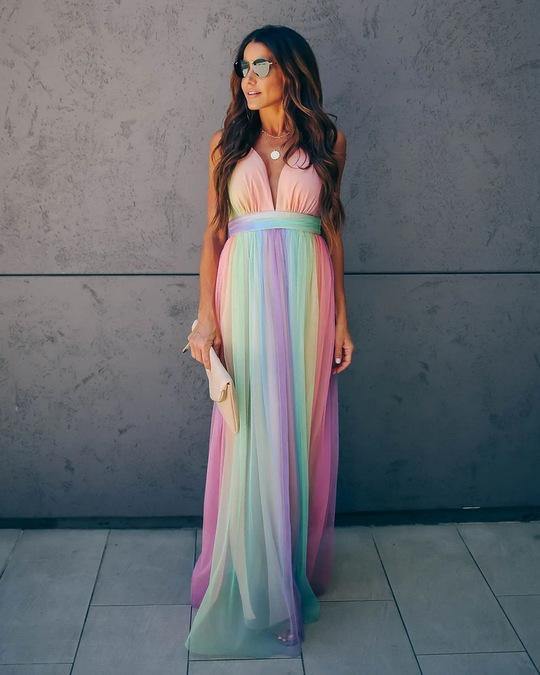 Sexy Women Rainbow Design Long Maxi Dresses-STYLEGOING
