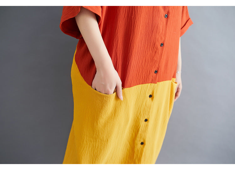 Summer Casual Linen Plus Sizes Midi Shirt Dresses