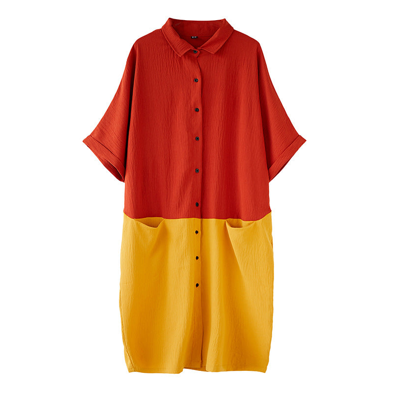 Summer Casual Linen Plus Sizes Midi Shirt Dresses