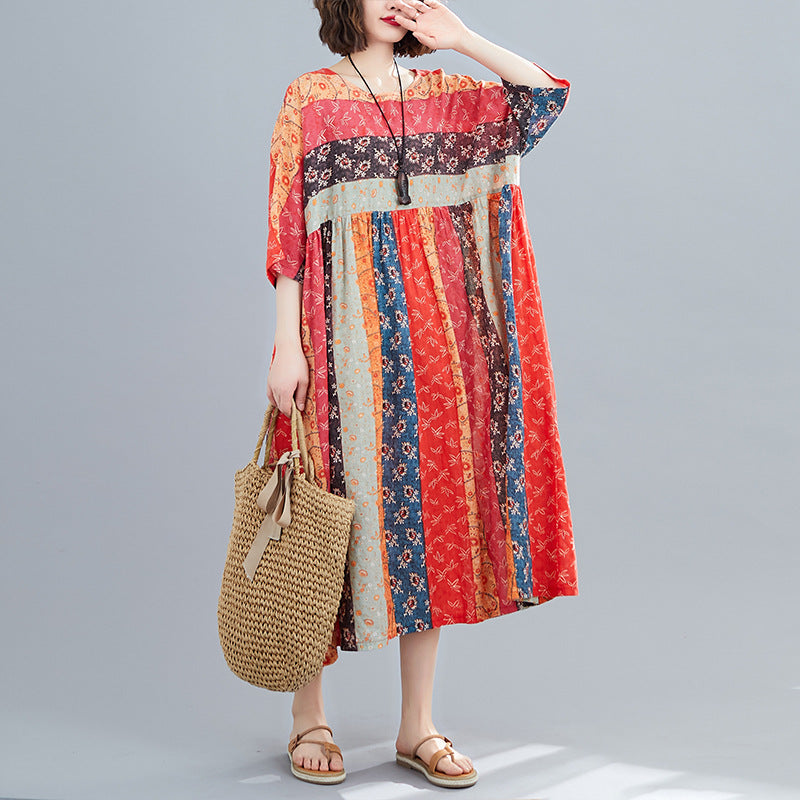 Women Summer Linen Plus Sizes Midi Dresses