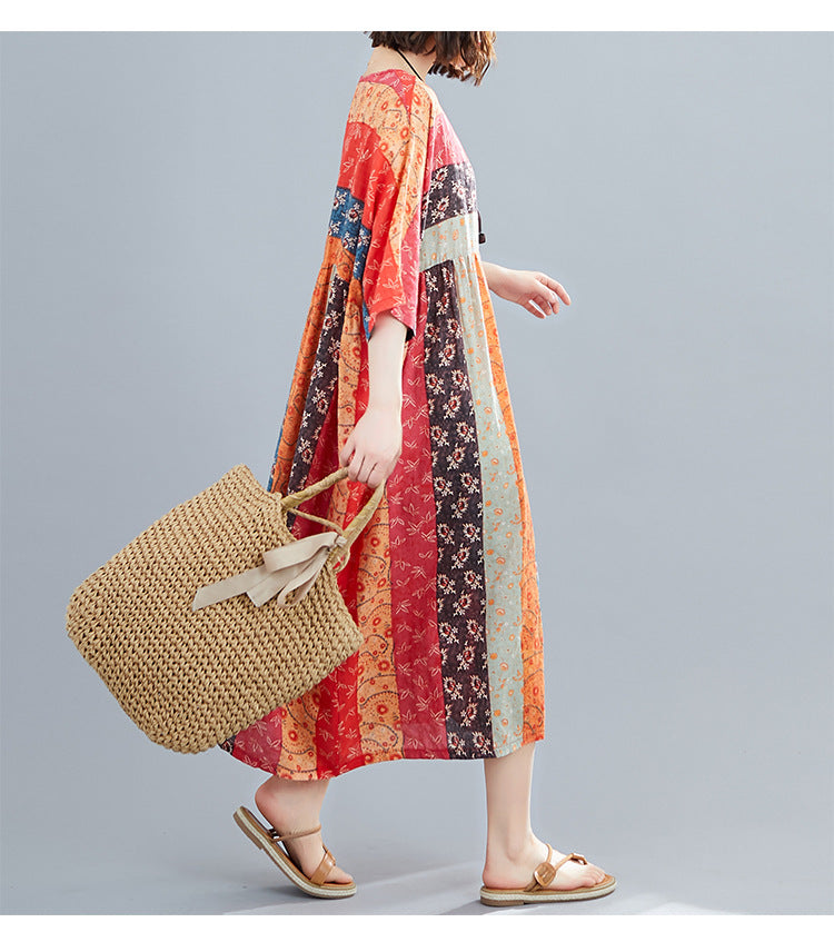 Women Summer Linen Plus Sizes Midi Dresses