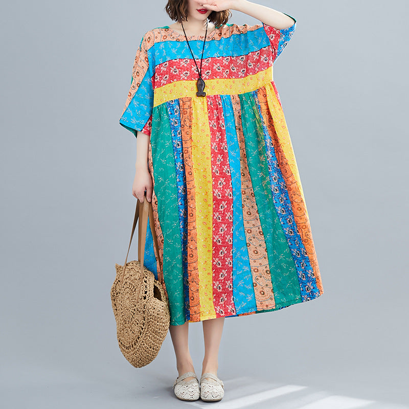 Women Summer Linen Plus Sizes Midi Dresses