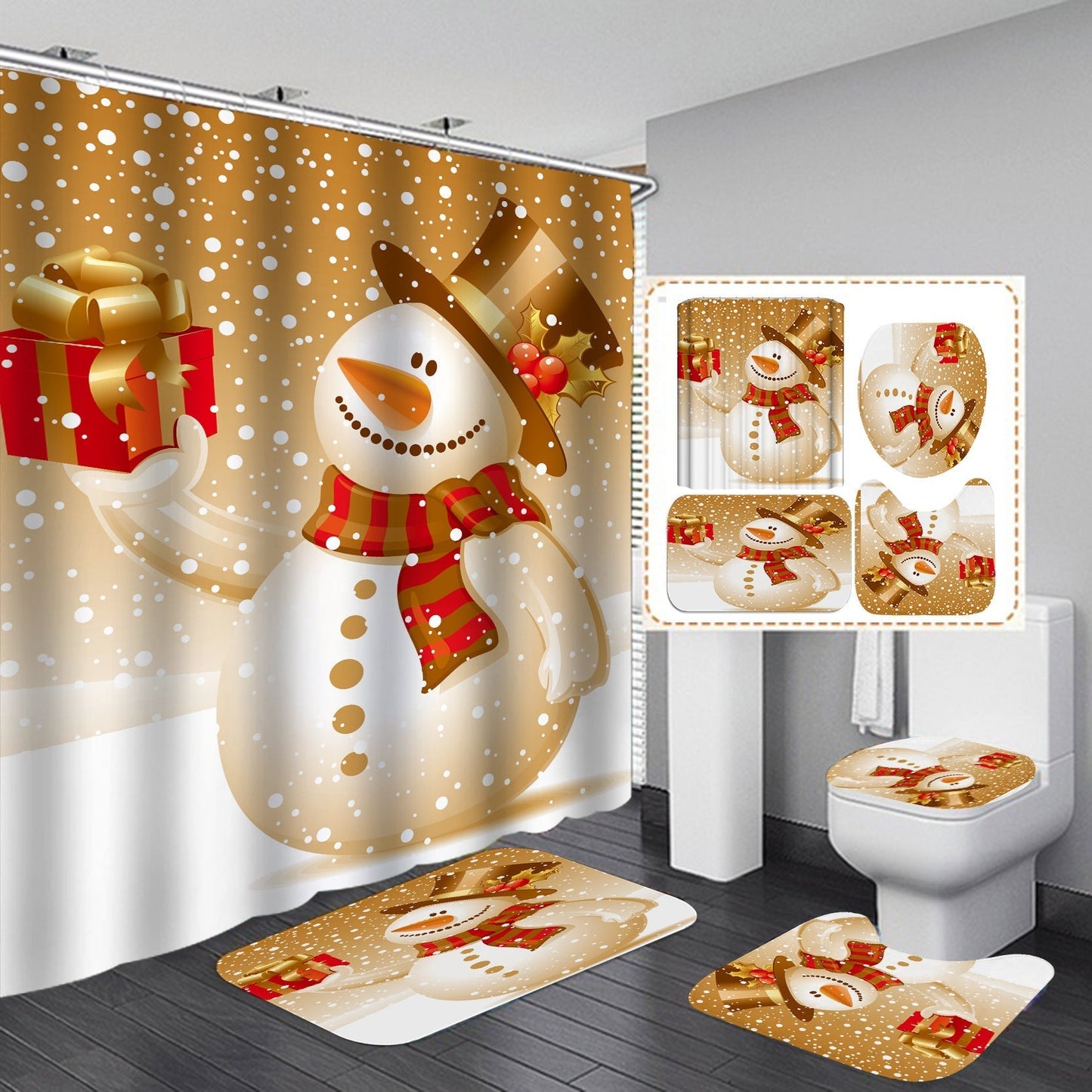 Merry Christmas Shower Curtain Bathroom Rug Set Bath Mat Non-Slip Toilet Lid Cover-Shower Curtain-180×180cm Shower Curtain Only-2-Free Shipping at meselling99