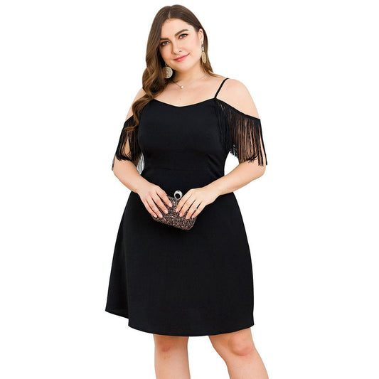 Sexy Tassels V Neck Summer Black Plus Sizes Dresses