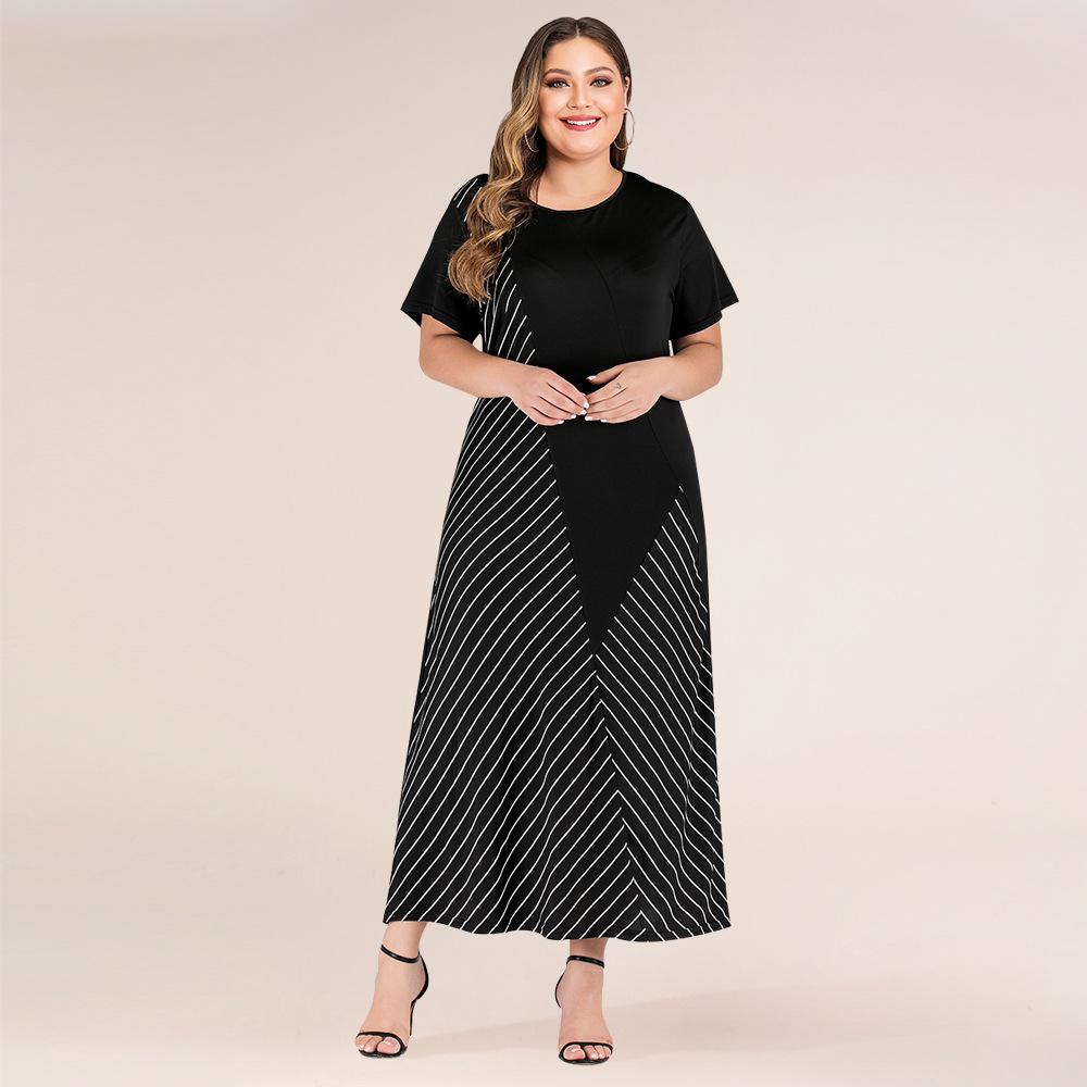 Fashion Plus Sizes Striped Long Maxi Dresses-STYLEGOING
