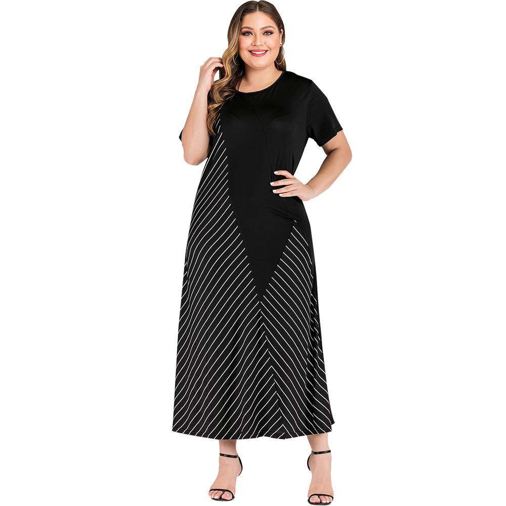 Fashion Plus Sizes Striped Long Maxi Dresses-STYLEGOING