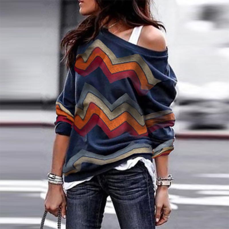 Fashion One Shoulder Striped Long Sleeves Shirts-STYLEGOING